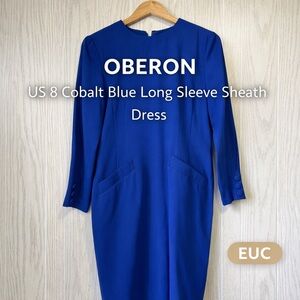 Oberon US 8 Cobalt Blue Long Sleeve Sheath Dress